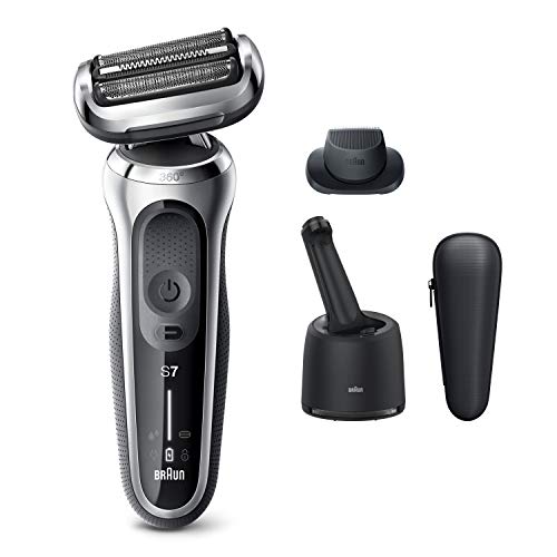Braun Electric Razor for Men, Series 7 7071cc 360 Flex Head Electric Shaver with Precision Trimmer, Rechargeable, Wet & Dry, 4in1 SmartCare Center and Travel Case, Cleaning Station, Silver