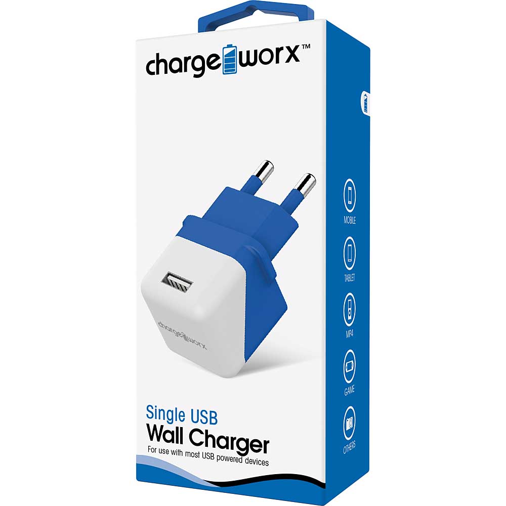 Chargeworx USB Wall Charger, Blue (For ISRAEL)
