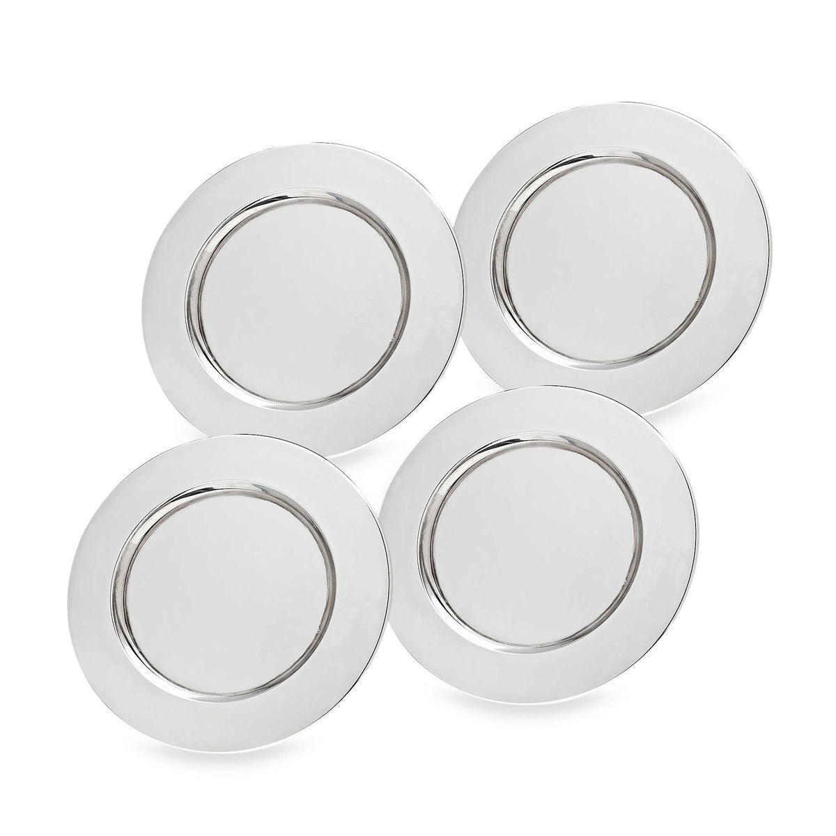 Godinger 13" Striped Border Chargers, Set of 4 - Silver/ Chrome