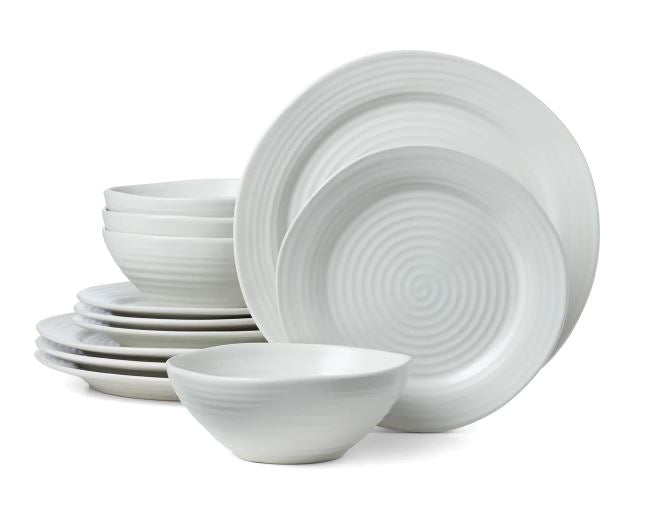 Oneida Ridge White 12 Piece Stoneware Dinnerware Set, Service for 4