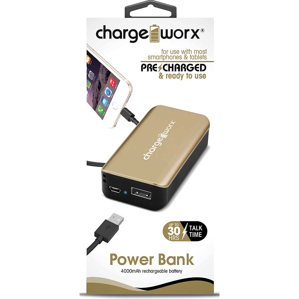 Chargeworx 4000mAh Power Bank, Gold