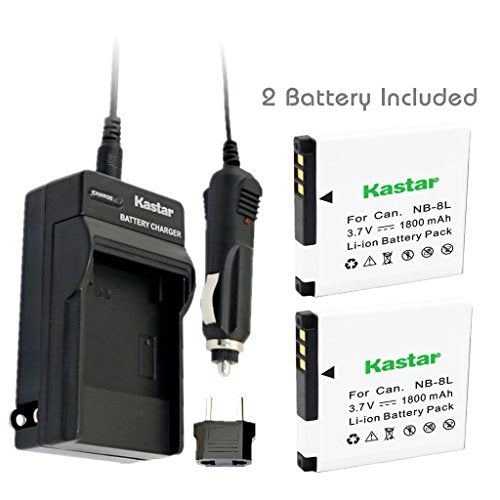Kastar NB-8L Battery (2-Pack) and Charger Kit for Canon NB8L and CB-2LAE work with Canon PowerShot A2200, A3000 IS, A3100 IS, A3200 IS, A3300 IS Cameras BATTCAM BATTCHARGE