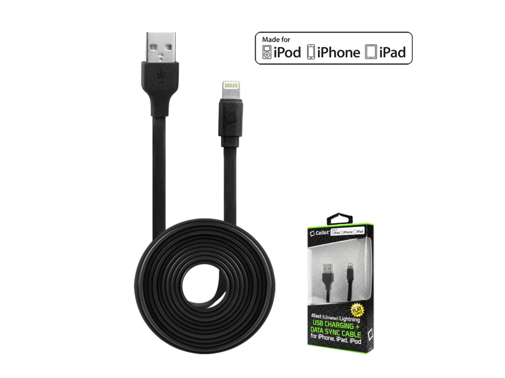 4' Lightning 8 Pin Flat Wire Charging Data Sync Cable for Apple iPad & iPhone - for Iphone & Ipod