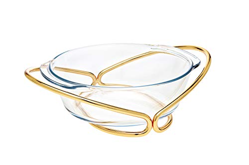 Godinger Glass Oven to Table  Baker with Serving Stand - (Round 2QT, Oval 4QT)