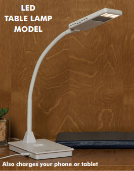 Shabboslite SL-3600W 18 LED 4000K Gooseneck Table Lamp with 3 Level Dimmer Switch in Base (with Slide Cover), White (also chargeds phone or tablet) - Includes: Travel Pouch, USB Cord with 120-240V Adapter - 17.5" x 16.75" x 11.75" - 120-240V  TRAVELD