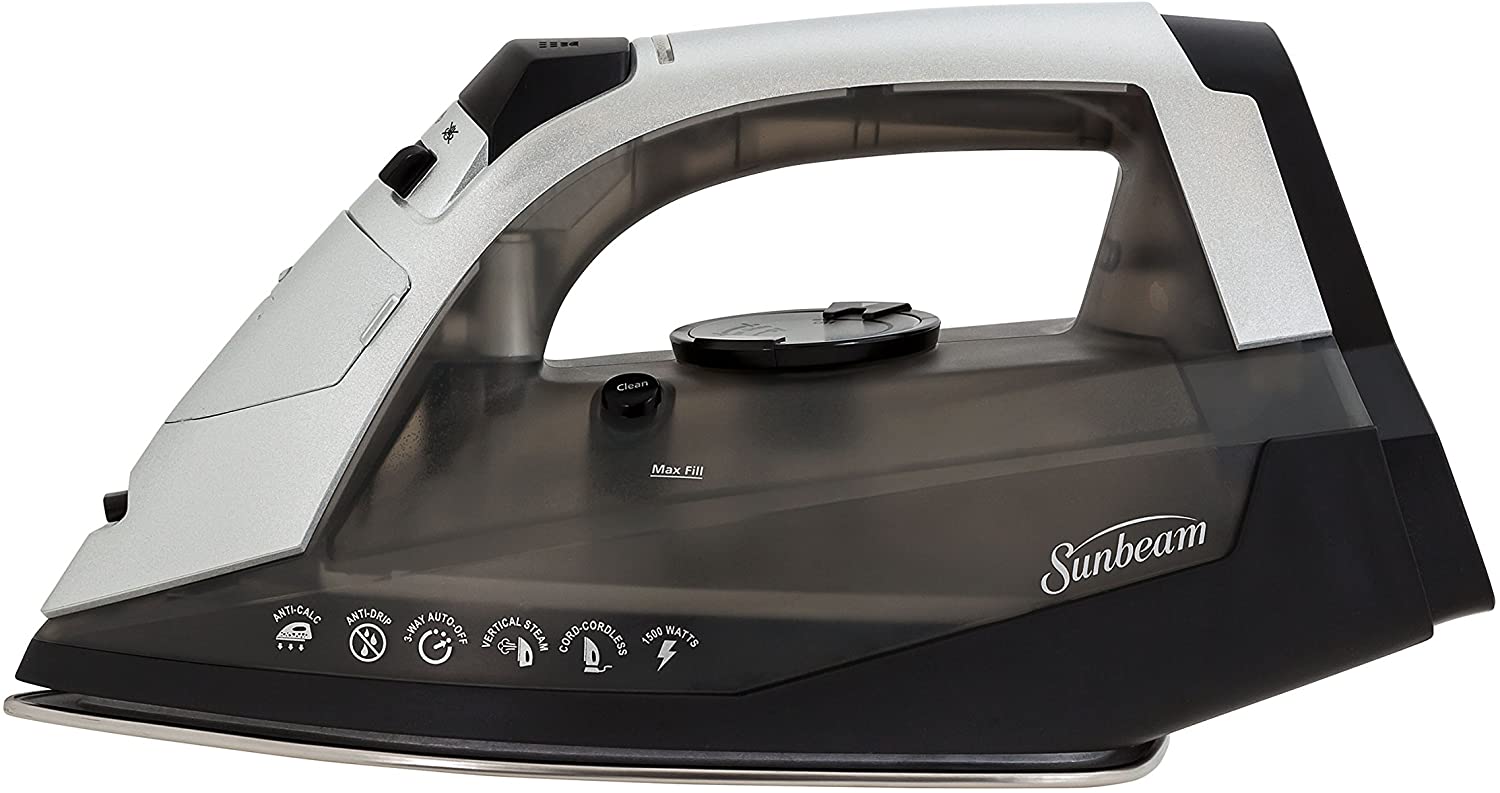 Sunbeam - Versa Glide Rechargeable Cordless/Corded 1500 Watt Iron with Stainless Steel Soleplate, Black
