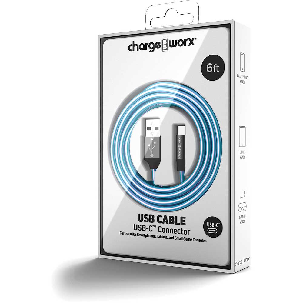 Chargeworx "ColorCords" 6 FT USB-C Cable, Blue