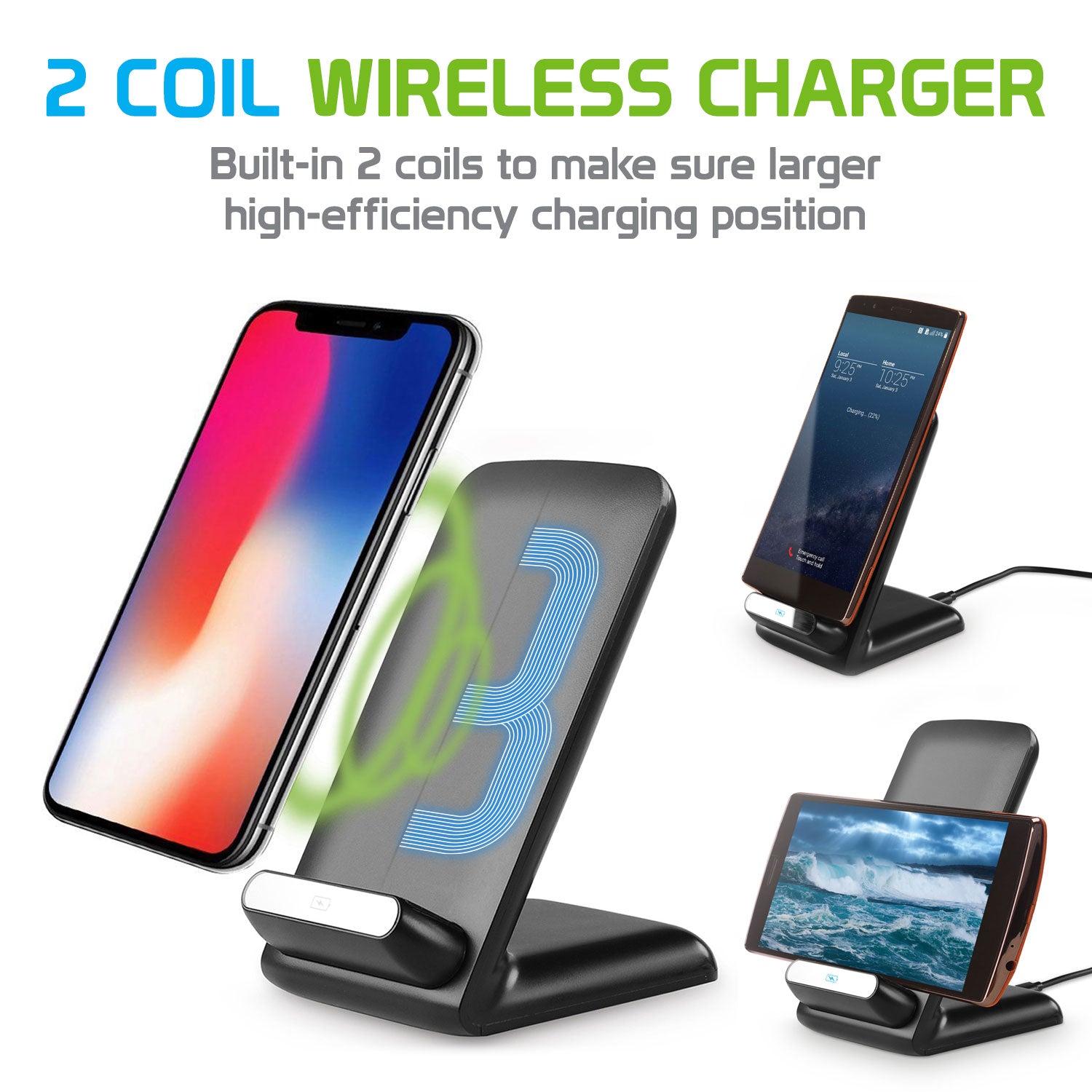 Cellet 2 Coil Fast Wireless Charger Stand