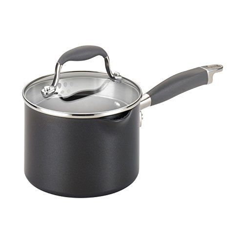 Anolon Advanced 2QT Hard Anodized Nonstick Covered Straining Saucepan with Pour Spouts, Gray - Oven Safe COOKPOT