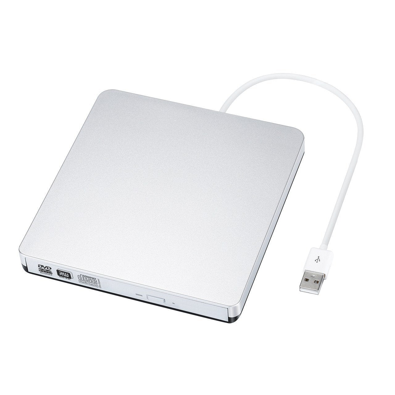 TOPELEK PPC013S USB 2.0 Portable External Slot CD/DVD-RW Burner Writer With Built-in USB Cable, Silver for Macbook, Macbook Pro, Macbook Air or Other Laptop/Desktops