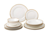 Lorren Home 20 Piece Bone China Dinnerware Set With Golden Crosshatch Border Design, Service for 4