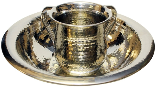 Brass Colored Hammered Stainless Steel Wash Cup and Bowl Set