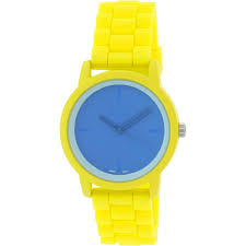 Geneva Platinum Women's 9856.YELLOW.BLUE Silicone Quartz Watch, Yellow/Blue