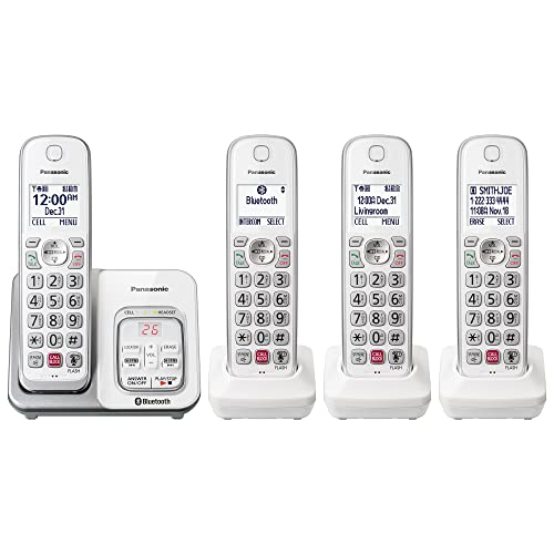 Panasonic Expandable Cordless Phone System with Answering Machine, 4 Handsets, White