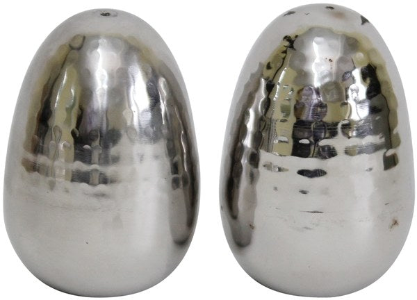 Holister Egg Shaped Salt And Pepper Shakers Hammered Stainless Steel