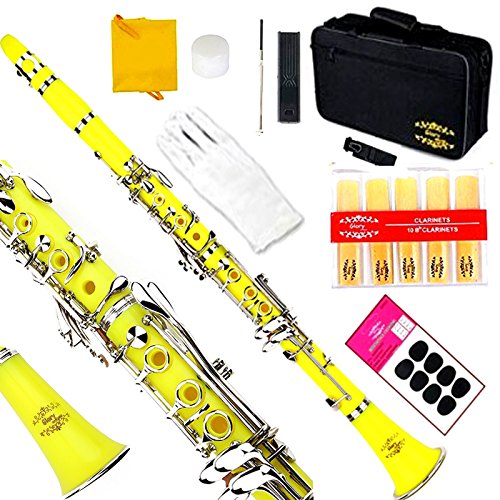 Glory B Flat Clarinet with Second Barrel, 11reeds,8 Pads Cushions,case,carekit and More~ Yellow