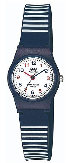 Q&Q Watch, White Face with Red and Navy Numbers