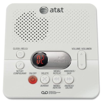 AT&T 60 Minute Digital Answering Machine System with Time/Day Stamp - White