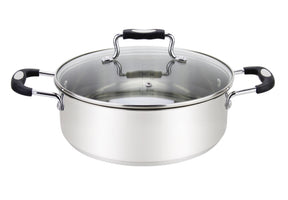 Millvado Urban Stainless Steel 3.5Qt Low Casserole Fish Pot With Glass Lid Silicone Handles - Assorted Colors
