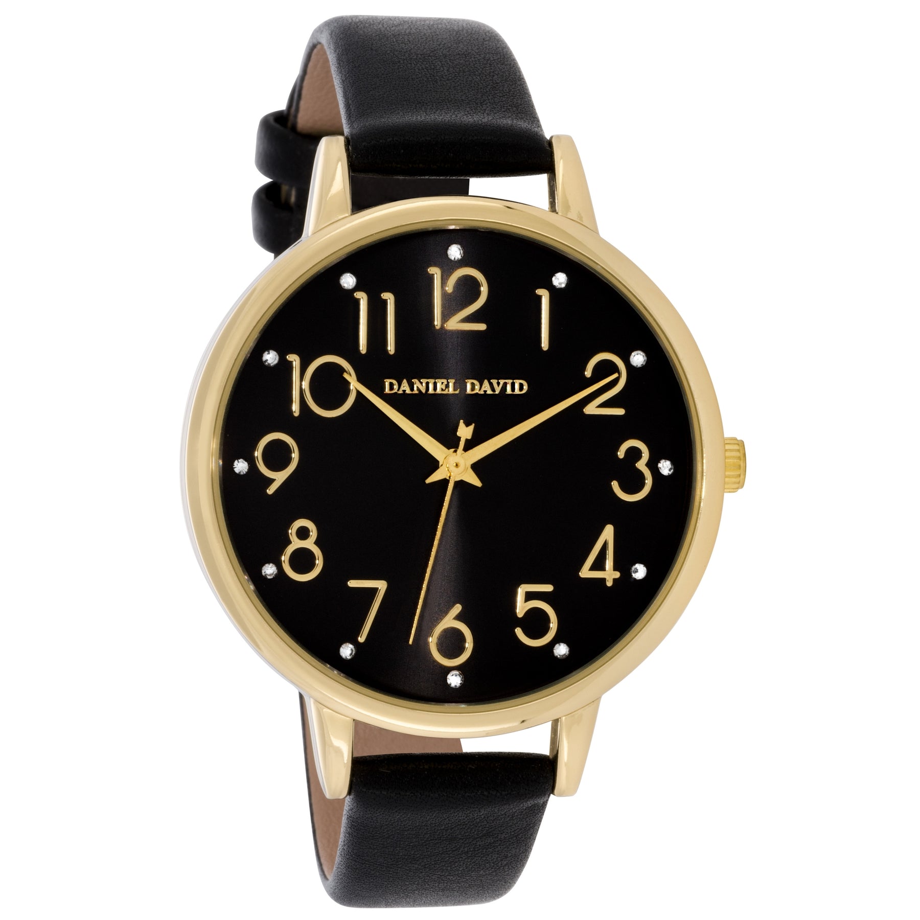 Marciano - Daniel David Women's Analog Watch - Black Face / Gold Numbers / White Stones