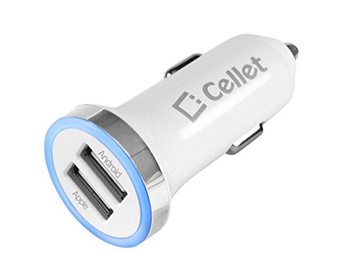 Cellet 12W Rapid Charge 2.4A Dual USB Car Charger, White