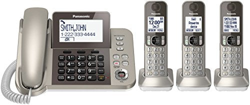 Panasonic KX-TGF353N DECT 6.0 3-Handset Corded/Cordless Telephone, Champagne Gold - Answering Machine; Talking Caller ID; Baby Monitor; belt clip 3-way Conference; Up to 6 Handsets (has belt clips)