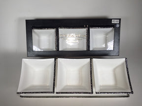 Joseph Sedgh Collection Fine Bone China Modern 3 Sectional Tray - Silver Encrusted