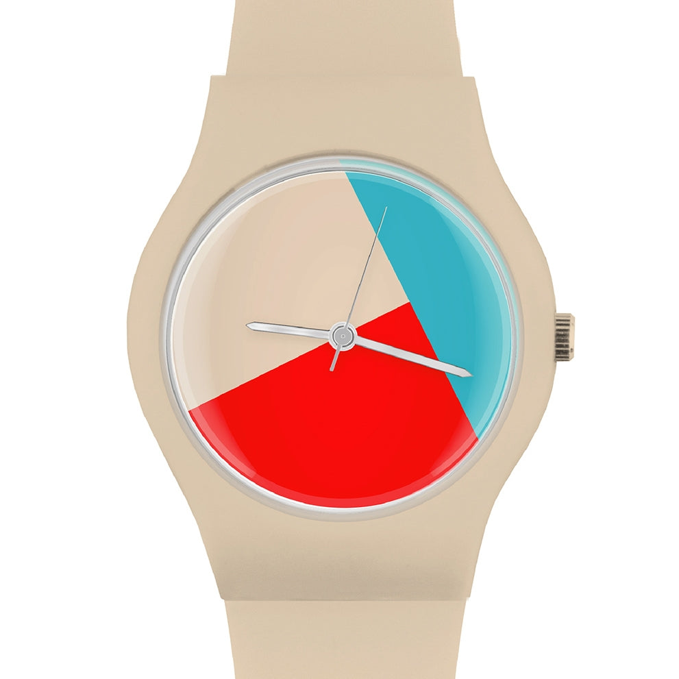 Tan Plastic Band Watch with Geometric Colorful Face