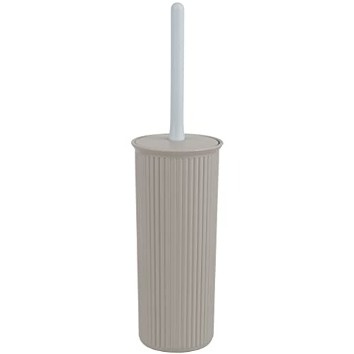 Superio Decorative Plastic Toilet Bowl Brush and Holder Set, Taupe
