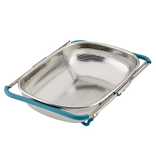 Rachael Ray Tools and Gadgets Over-The-Sink Colander/Strainer, 4.5 Quart, Agave Blue Handles