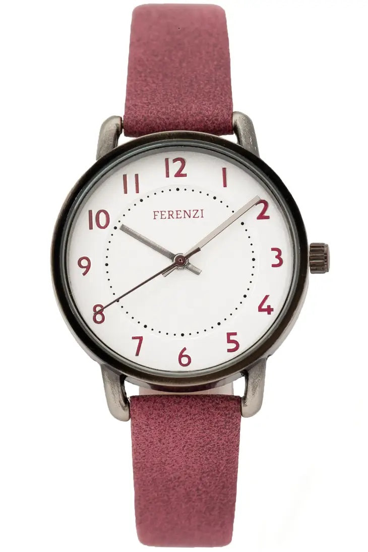 Ferenzi Women's Classic Watch, Black Bezel, Dusty Pink Strap
