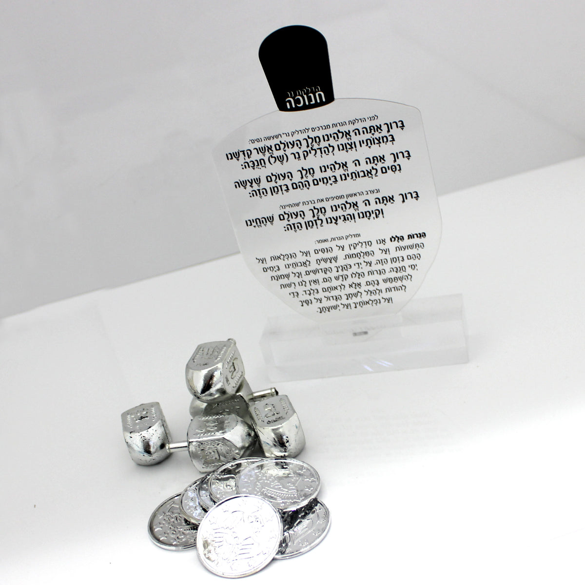 Waterdale Lucite Dreidel Chanukah Blessings Card - Frosted Black