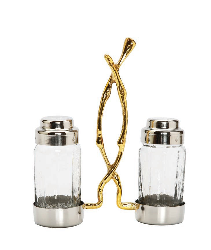 Classic Touch Glass Salt & Pepper Set With Gold Twig Design