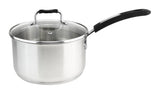 Millvado-Urban Stainless Steel Pot with Glass Cover, Black Silicone Handles, Various Sizes