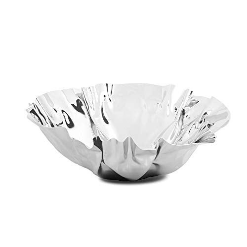 Classic Touch Decor 12.5" Round Stainless Steel Wavy Design Serving Bowl