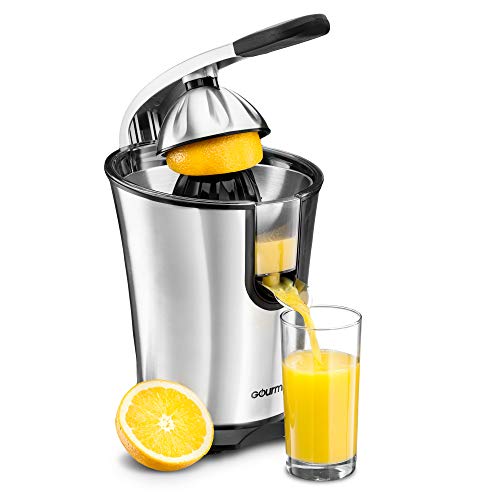 Gourmia EPJ100 Electric Citrus Juicer Stainless Steel 10 QT 160 Watts Rubber Handle And Cone Lid For Easy Use