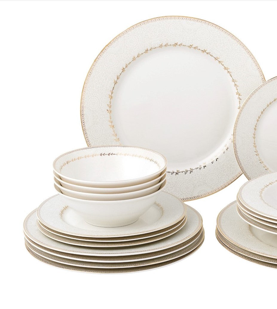 Lorren Home Trends Leia 20 Piece Porcelain Dinnerware Set, Gold, Service For 4