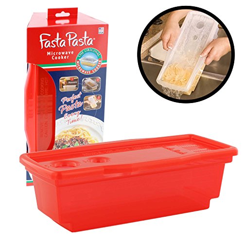 The Original Fasta Pasta Microwave Pasta Cooker, Red - No Mess,Sticking or Waiting for Boil