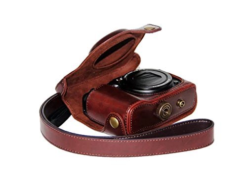 Coffee PU Leather DSLR Camera Shoulder Strap Bag Cover for Canon PowerShot G15 G16