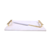 Classic Touch White Marble Challah Tray - Mosaic Handles