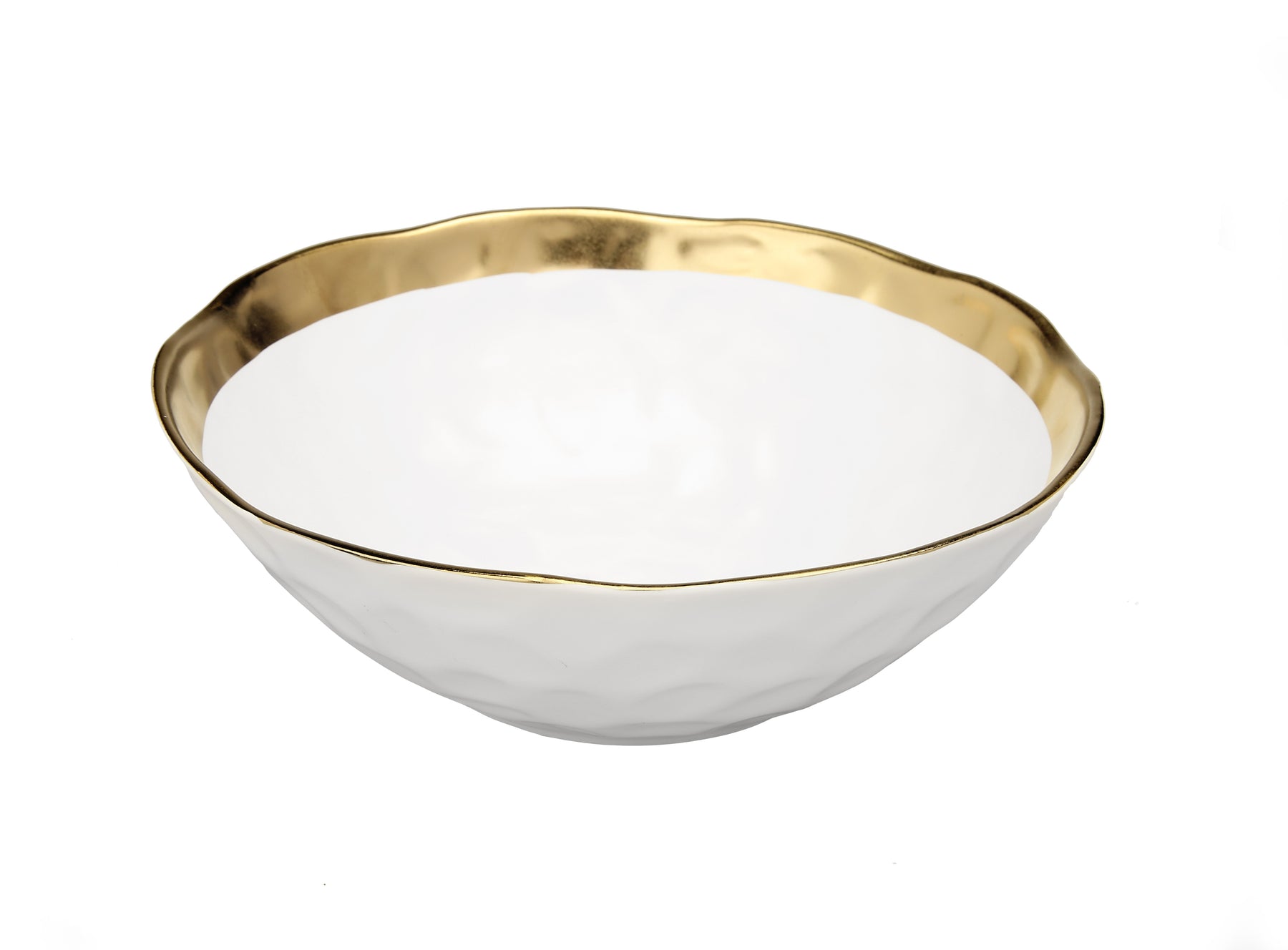 Classic Touch White Porcelain Salad Serving Bowl With Gold Rim