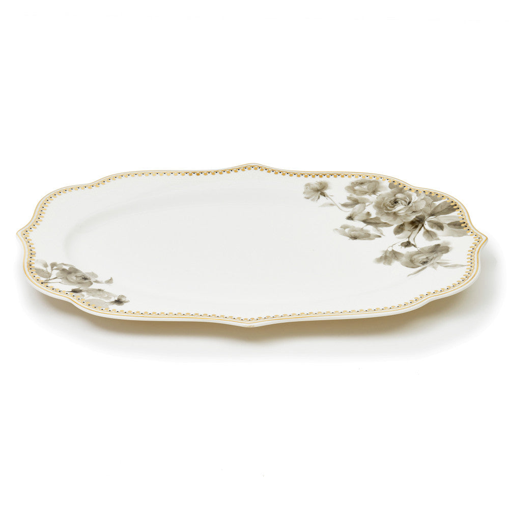 Brilliant Black Rose Bone China 14" Oval Serving Platter