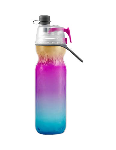 O2COOL 20 Oz Insulated Mist 'N Sip Squeeze Water Bottle, Raspberry Ombre