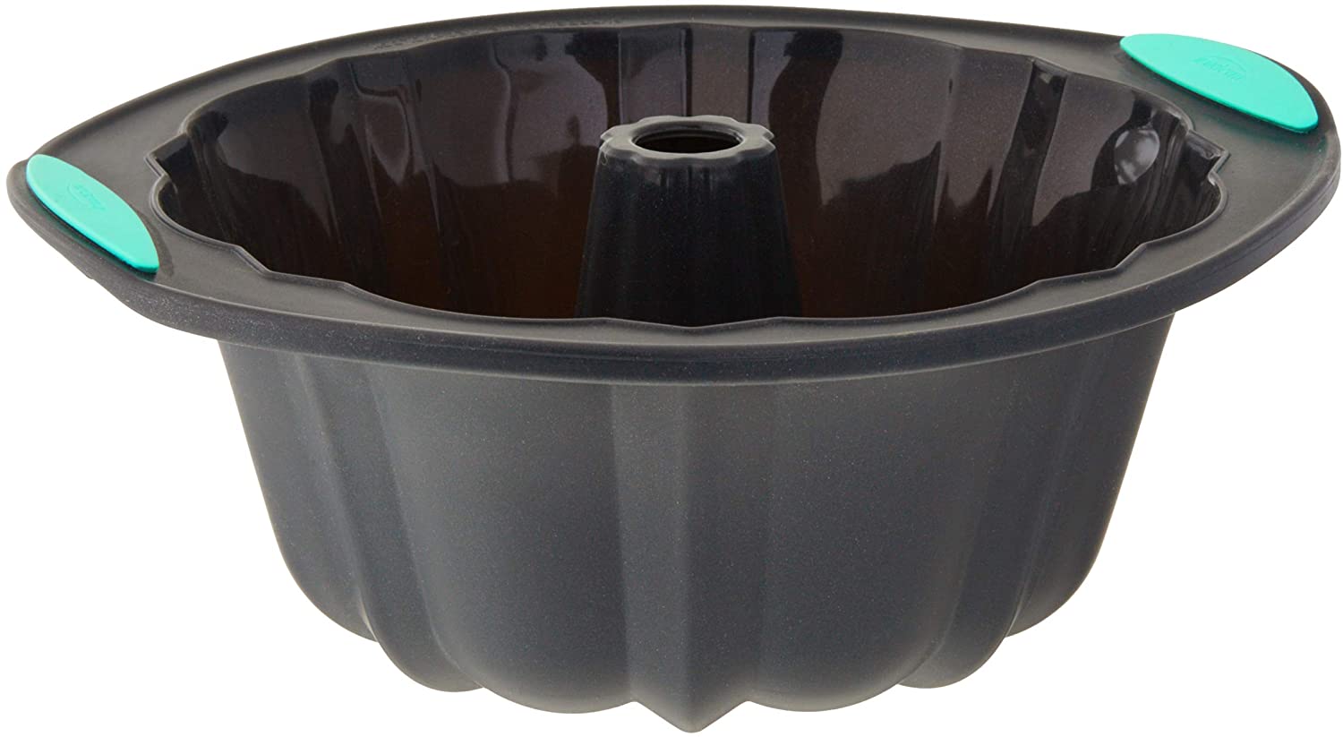 Trudeau Structured Silicone Fluted Bundt Pan - Grey with Mint Handles