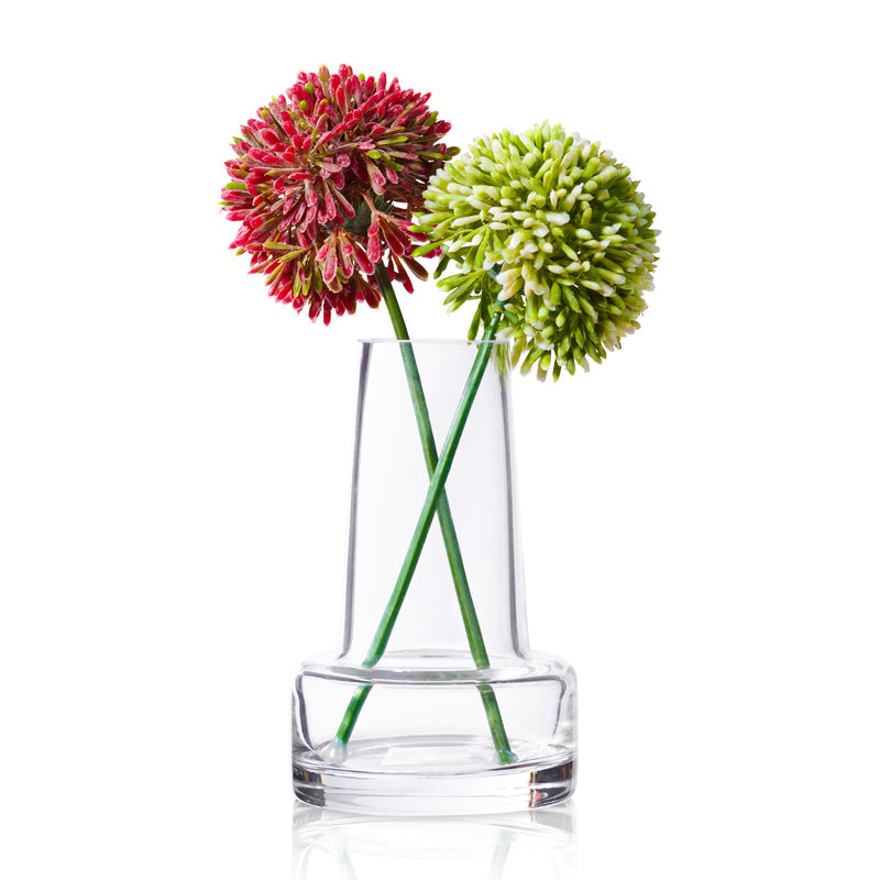Waterdale The Dual Clear Glass Diffuser Faux Floral Vase - Green & Burgundy Flowers