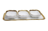 Classic Touch White Porcelain Square Dip Bowls with Gold Trim and Matching Tray