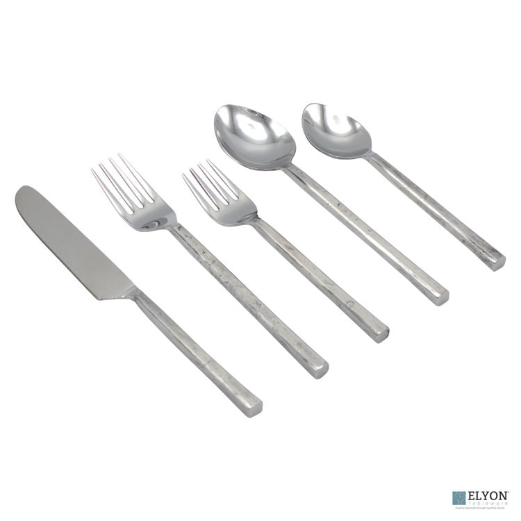 Elyon Rutland 20-Piece Reflective Rustic Flatware Set, 18/8 Stainless Steel, Service For 4