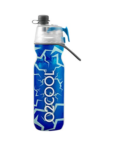 O2COOL 20 Oz Insulated Mist 'N Sip Squeeze Water Bottle, Crackle Blue