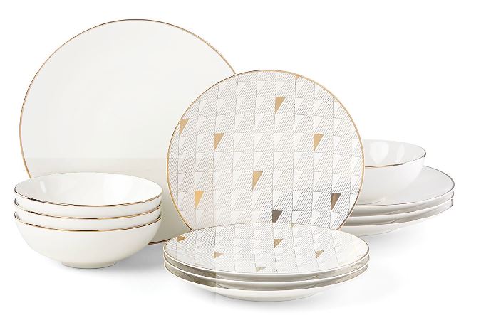 Lenox Trianna Geometric White Porcelain Fine Dinnerware Set, Service for 4
