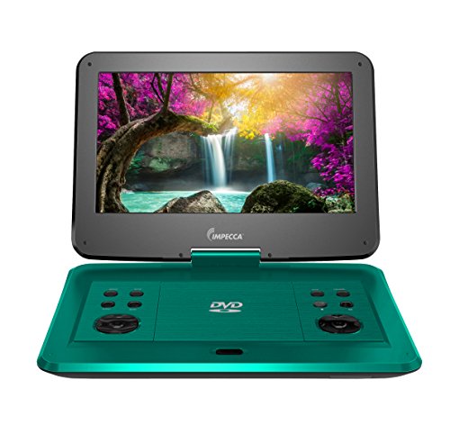 Impecca DVP1330 13.3" Portable DVD Player, Teal - Swivel Screen, 5 Hour Built In Rechargeable Battery, with USB/SD Card Reader, Deluxe Travel Bag, Dual Voltage